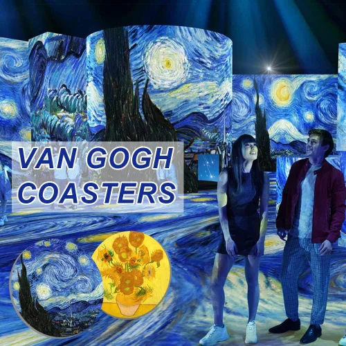Vista 6 de Posavasos para bebidas Arte de Van Gogh Posavasos de cerámica - Utilice 2 famosas pinturas de Van Gogh, regalos únicos para casa nueva Decoración