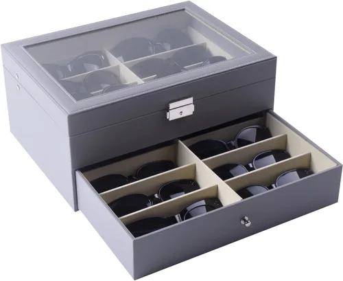 Vista 5 de AUTOARK AW-165 - Organizador de cuero para guardar lentes de sol y lentes de sol, 16 piezas, color gris
