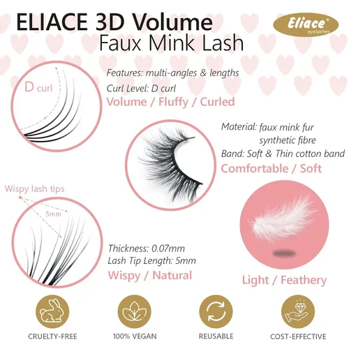 Vista 8 de Eliace Pestañas postizas de aspecto natural, pestañas de ojo de gato, tiras finas, pestañas postizas de visón 3D, pestañas postizas de volumen