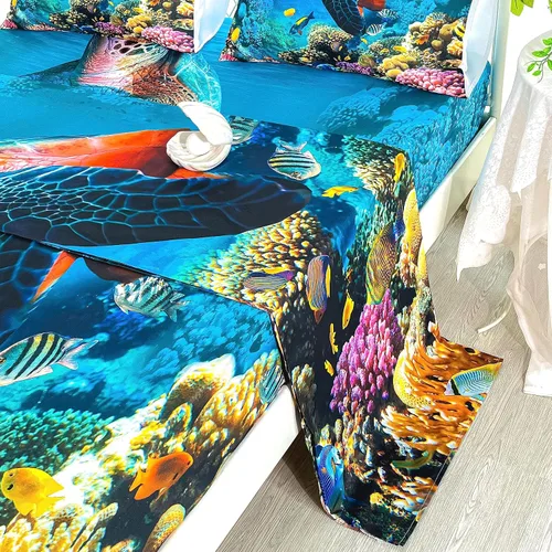 Vista 3 de CVHOUSE Juego de sábanas bajeras de tortuga marina, tamaño individual, juego de ropa de cama de tortuga para niños y niñas, 1 sábana encimera y 1 A4