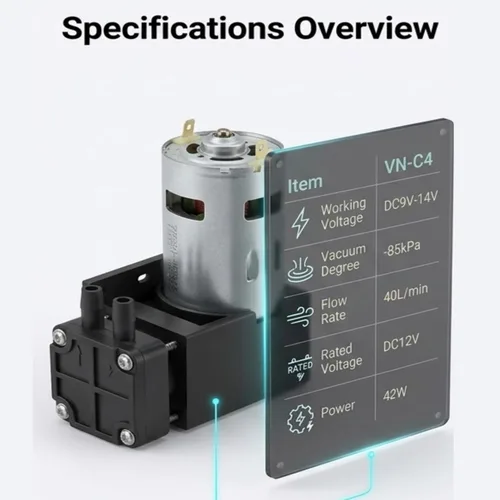 Vista 8 de FTVOGUE Bomba de vacío sin aceite DC12V 42W mini bomba de presión del pistón del cepillo 40L/min