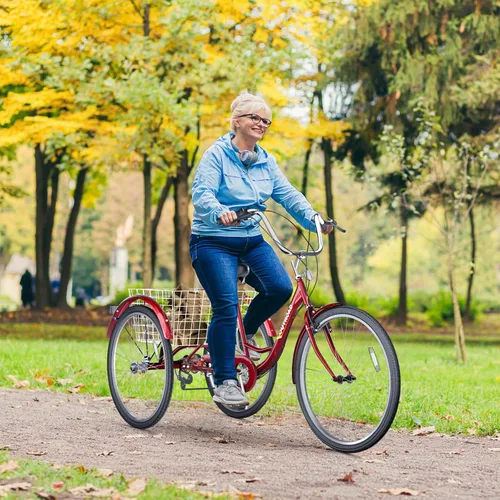Vista 3 de Triciclo de 7 velocidades para adultos, triciclo Cruiser de 24 pulgadas con cesta grande para mujeres, hombres y personas mayores, bicicleta de 3