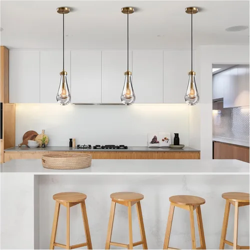 Vista 2 de Lámpara colgante moderna, diseño de gota de lluvia, lámpara de techo de cristal para interiores, 5 pies de profundidad x 12.5 pies de alto, latón