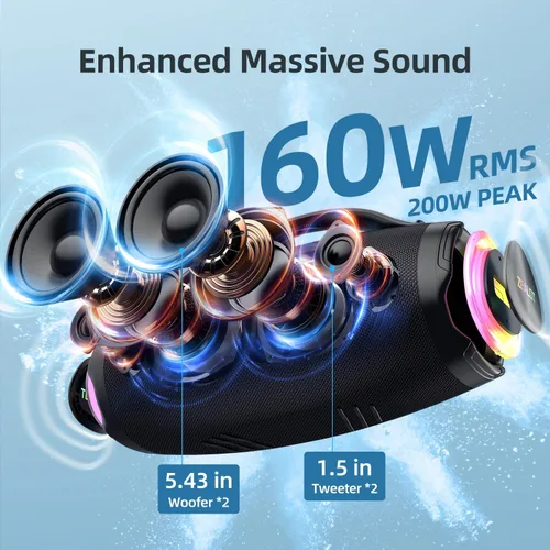 Vista 2 de ZEALOT Altavoz Bluetooth con subwoofer, altavoz inalámbrico fuerte con graves masivos, altavoces estéreo fuerte, 160 W RMS/200 W pico, IPX6