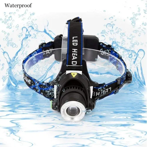 Vista 5 de Linterna frontal LED impermeable ultra brillante de 3000 lúmenes, 3 modos con pilas AAA, paquete de 2