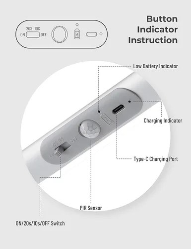 Vista 4 de Joyzy Iluminación automática con sensor de movimiento con diseño de protección ocular, luz LED para iluminación inalámbrica, iluminación nocturna