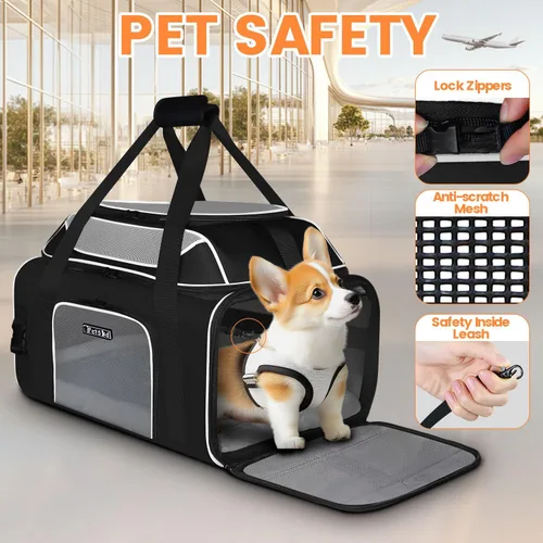Vista 5 de Petskd Top - Transportador de mascotas expandible de 19 x 13 x 9 pulgadas, aprobado por Southwest Allegiant Airlines, transportador de lados suaves