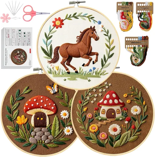 Vista 11 de Santune Paquete de 4 kits de bordado para principiantes, kits de punto de cruz y punto de aguja para adultos, juegos de punto con patrón de abeja