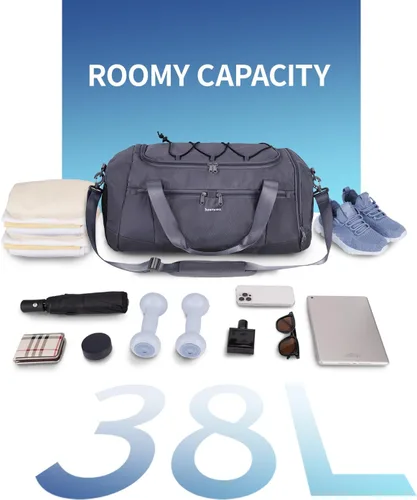 Vista 4 de Sportsnew Bolsa de gimnasio para mujeres y hombres con compartimento para zapatos y bolsillo húmedo, bolsa de deporte con soporte para esterilla