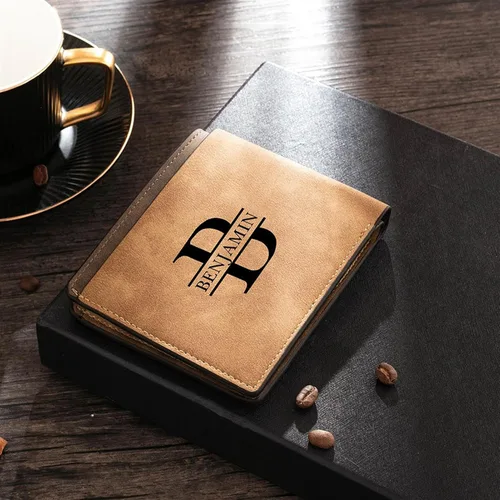 Vista 4 de Cartera personalizada para hombres – Cartera con foto personalizada grabada con imagen personalizada y nombre inicial regalos para él, novio, marido
