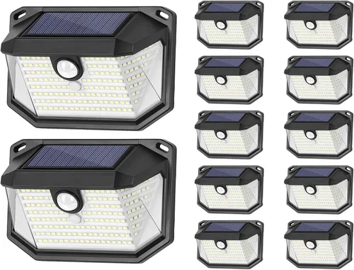 Vista 9 de Paquete de 2 luces solares para exteriores, luces solares superbrillantes con sensor de movimiento alimentadas por energía solar para exteriores