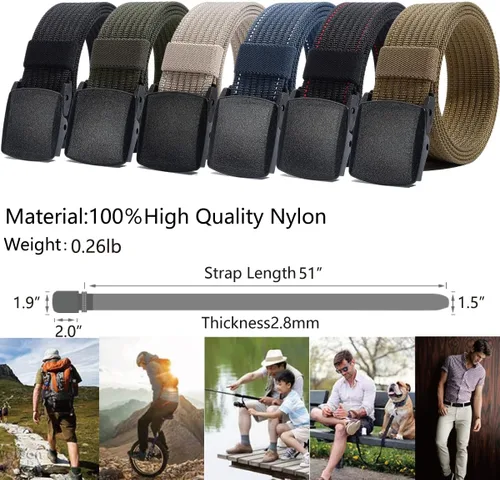 Vista 2 de LionVII Cinturones de trabajo de nailon para hombre, cinturón de lona transpirable con hebilla de plástico, fácil de recortar para adaptarse a