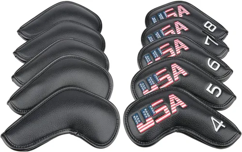 Vista 4 de Cubiertas de cabeza de cuña de hierro para club de golf de Estados Unidos de cuero negro para todas