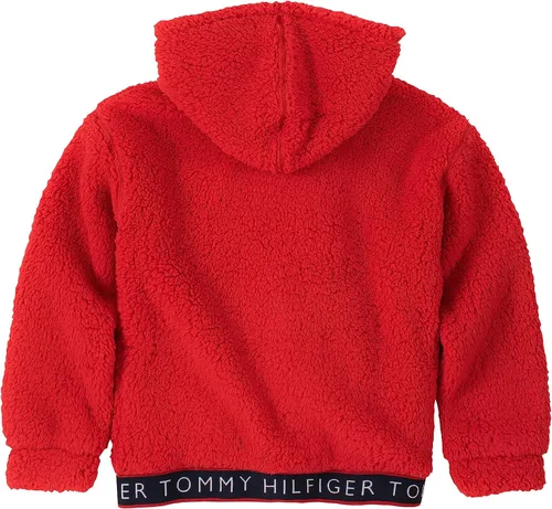 Vista 2 de Tommy Hilfiger Sudadera con capucha de forro polar con cremallera completa para niña con bolsillos delanteros