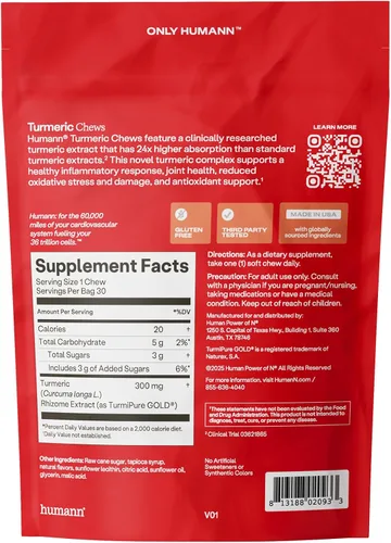 Vista 9 de Humann Suplemento masticable de cúrcuma – Complejo de curcumina de alta absorción clínicamente estudiado – sabor cítrico naranja – de SuperBeets