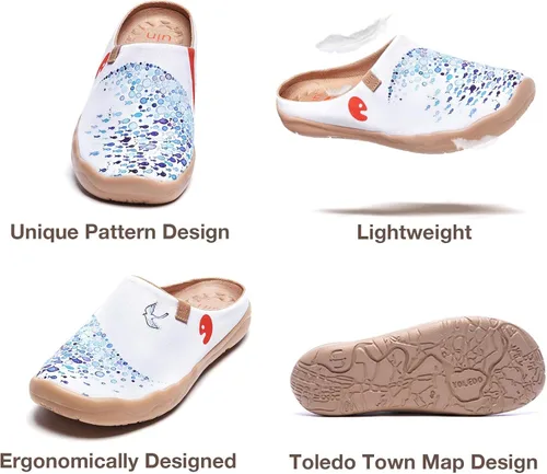 Vista 6 de Mocasines UIN para mujer, cómodos, modernos, pintados con diseños artísticos, para viajar, con punta ancha, estilo informal, Málaga