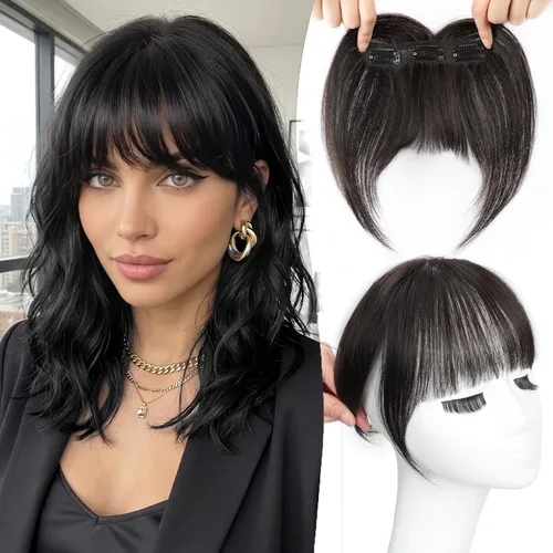 Vista 8 de Flequillo con clip 100% cabello humano real para mujeres y niñas, flequillo francés falso