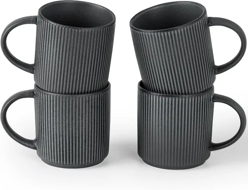 Vista 81 de famiware Juego de 4 tazas de café de 12 onzas, tazas de cerámica con asa Negro (Star-Black)