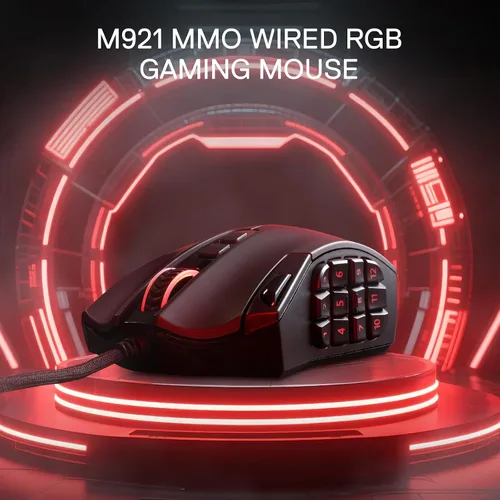 Vista 7 de Redragon M921 Ratón para juegos MMO, 12400 DPI de alta precisión con cable RGB con 18 botones programables, 12 teclas macro laterales, software