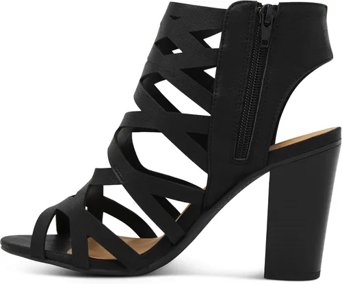 Vista 4 de Marco Republic Casablanca - Sandalias de vestir para mujer con puntera abierta, tiras estilo jaula, corte láser y tacones altos gruesos