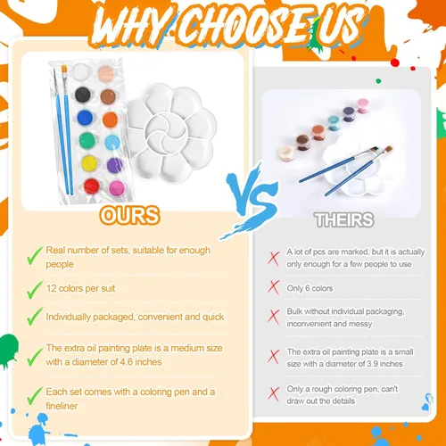 Vista 4 de Fulmoon - Juego de 48 piezas/12 mini pintura para niños, kit de pintura lavable de 12 colores para el regreso a clases, kit de pintura lavable