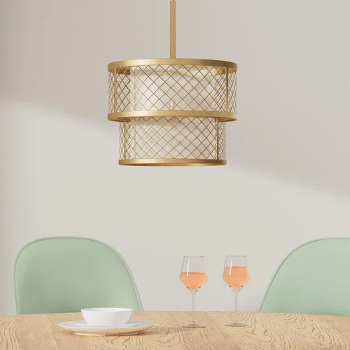 Vista 4 de SAFAVIEH Lighting Collection Evie Farmhouse - Lámpara colgante ajustable de 17 pulgadas de diámetro, color dorado antiguo (bombillas LED incluidas)