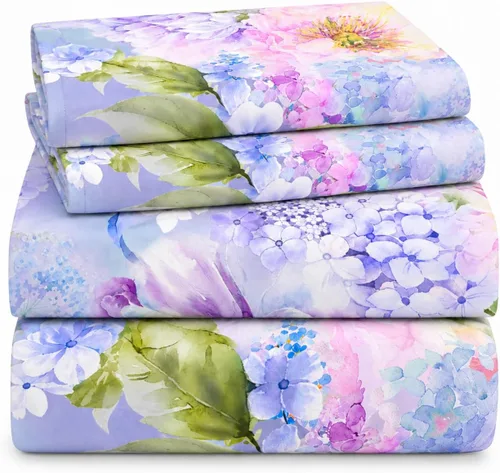 Vista 36 de YIYEA Juego de sábanas individuales, sábanas de hotel de calidad de 1800 hilos de microfibra doble cepillada con flores para cama individual, extra