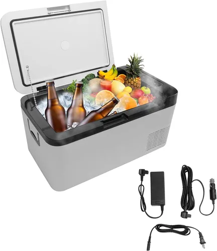 Vista 2 de Refrigerador portátil para automóvil, 12/24 V CC y 110-240 V CA (-4 °F ~ 68 °F) 25L/26 cuartos de galón, mini refrigerador para RV, furgoneta