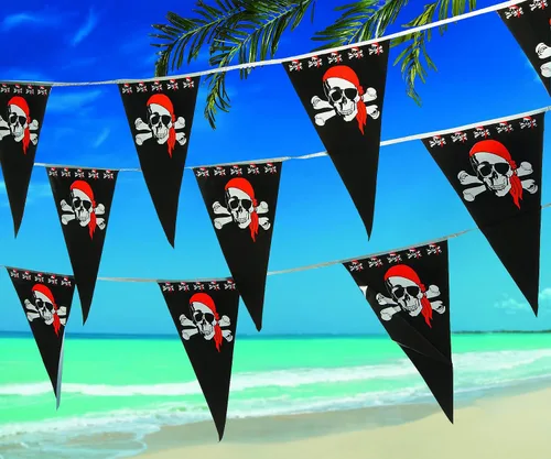 Vista 3 de Cartel pirata – Banderín pirata – Bandera Jolly Roger de 100 pies – 1 pieza – Decoración de fiesta de pirata – Decoración de pirata – Decoración