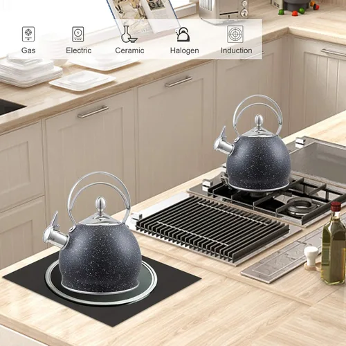 Vista 2 de Creative Home - Tetera silbante de acero inoxidable de 2.5 cuartos de galón con fondo de aluminio capsulado para hervir rápidamente agua caliente