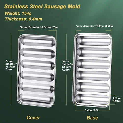 Vista 7 de Molde de salchicha de acero inoxidable con 6 cavidades para perros calientes caseros, molde antiadherente para perritos calientes para horno