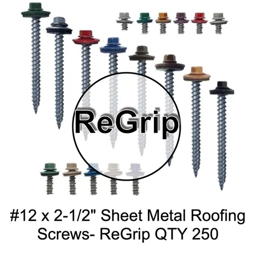 Vista 5 de 12 tornillos para techos de metal gris ABC de 2-1/2 pulgadas, cabezal de arandela hexagonal, arranque automático/roscado, arandela EPDM. 1 bolsa