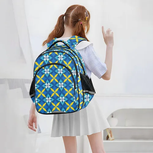 Vista 7 de Mochilas de mano para adolescentes y niñas, bolsa de libros para adolescentes y niños, paquete de día casual, azul y amarillo, flores vintage