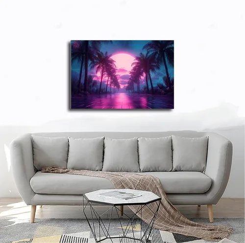 Vista 4 de XAHOR Neon Vaporwave Art Print – Retro Digital Aesthetic Wall Decor – Surreal Cyber Dream Poster Canvas Poster Bedroom Decor Sports Landscape Office