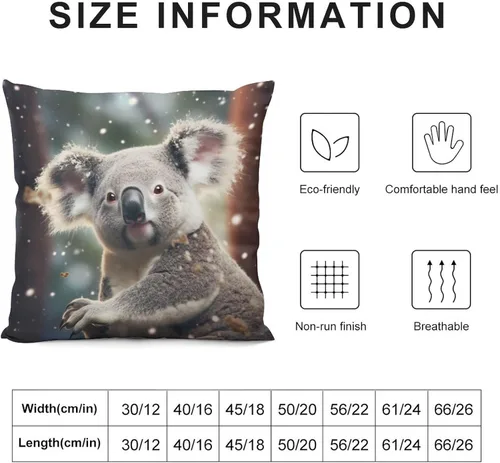 Vista 3 de Fundas de almohada cuadradas de 12 x 12 pulgadas, Koala, Navidad, nieve, invierno, animales, sofá, fundas de cojín Koala australianas