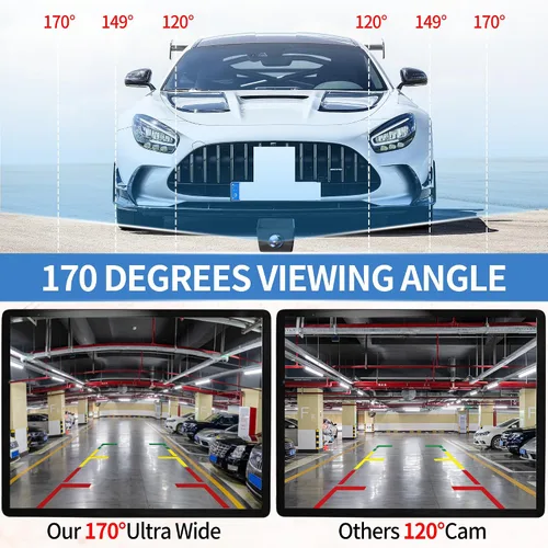 Vista 4 de Cámara de retroceso/frontal/lateral, HD 720P Metal OEM estilo 170 grados gran angular IP69K impermeable visión nocturna transparente cámara de Negro