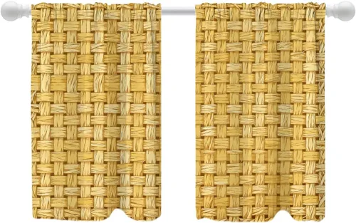 Vista 50 de Shrahala Cortinas rústicas de granja para ventanas de cocina, textura de cesta tejida, paneles de cortina rústica para ventana de granja, poliéster