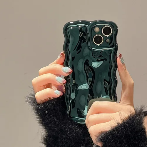 Vista 49 de FABSPARK Funda para iPhone 11, Patrón de Burbujas de Meteorito 3D Electrochapado Galvanizado con Brillos Marco Ondulado Rizado Funda Brillante, TPU