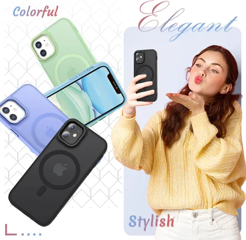 Vista 6 de YENAPOON Funda magnética mate para iPhone 11 con 1 protector de pantalla, compatible con Magsafe, translúcida esmerilada, delgada, a prueba