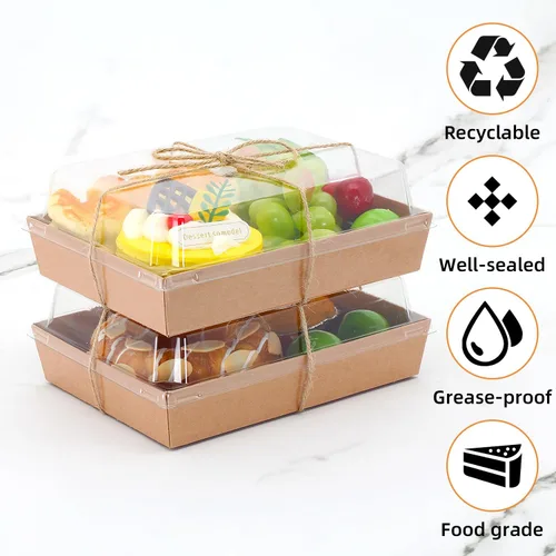 Vista 3 de Cajas de embutidos de 7 x 5 x 2.5 pulgadas con tapas transparentes, cajas grandes desechables de postre de panadería, recipientes para llevar