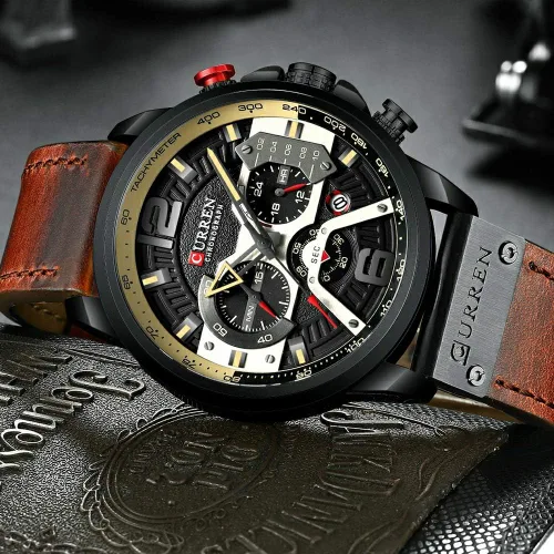 Vista 5 de CURREN - Reloj analógico de cuarzo para hombre, reloj de pulsera con correa de piel, resistente al gua y a la moda