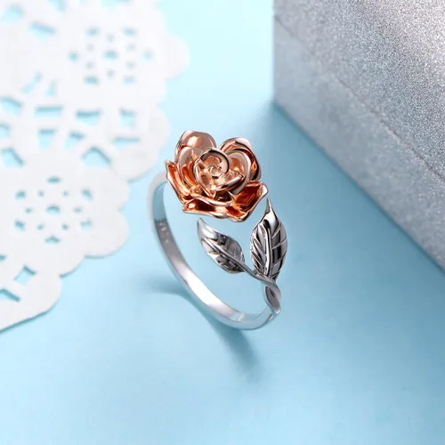 Vista 2 de Anillos abiertos ajustables de plata de ley S925, anillo de rosa para mujeres y adolescentes