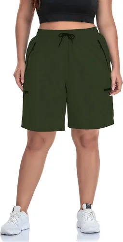 Vista 2 de Pantalones cortos de senderismo para mujer, talla grande, ligeros, de secado rápido, pantalones cortos deportivos para exteriores, bolsillos