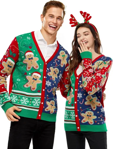 Vista 2 de Suéter feo de Navidad unisex para mujer, divertido suéter de Papá Noel para fiesta