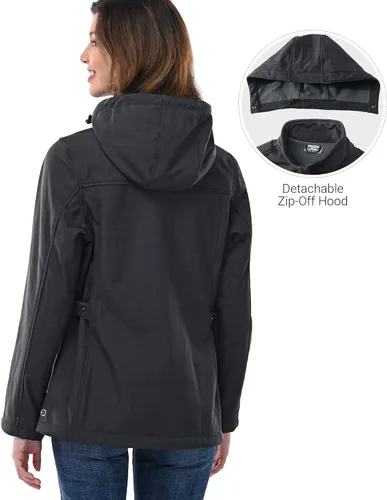Vista 2 de Outdoor Ventures Chaqueta Softshell para mujer con capucha extraíble, cortavientos aislada, abrigo impermeable con forro polar cálido