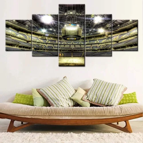 Vista 3 de Decoración de sala deportiva Memphis Grizzlies Imágenes para sala de estar, el foro FedEx en Memphis, pinturas de Tennessee, 5 piezas, lienzo, arte
