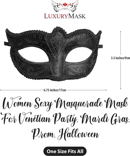 Vista 5 de Máscara decorativa para disfraz de mujer, para fiesta veneciana, Mardi Gras, graduación, Halloween, fiestas de disfraces y regalo