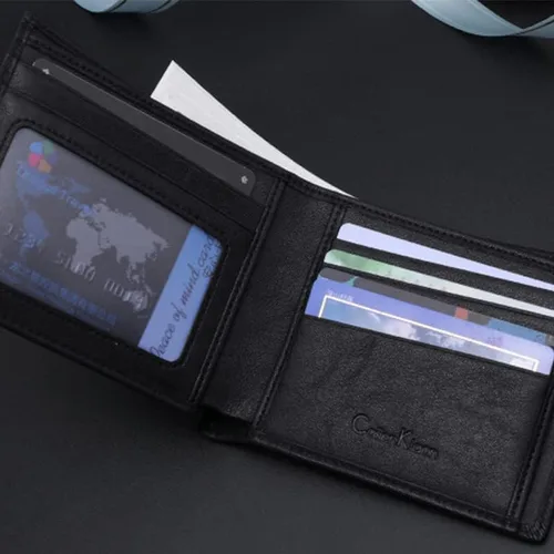 Vista 3 de Billetera de cuero para hombre genuino carteras con cremallera monedero casual de lujo corto delgado carteras para hombres, Negro -, Ocio Negocios