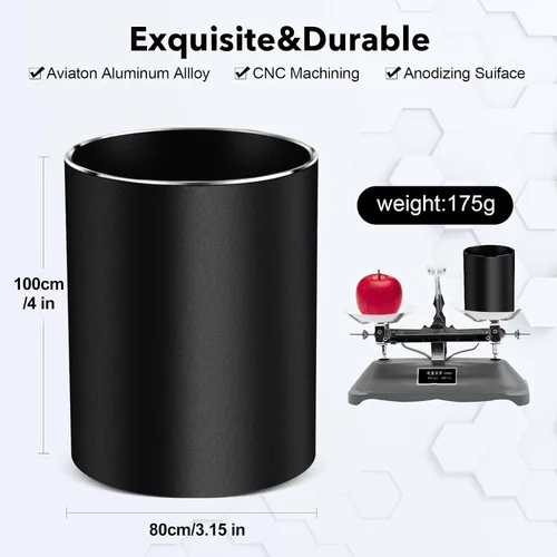 Vista 3 de RQB Soporte de metal para bolígrafo para escritorio, organizador de escritorio redondo de aluminio y soporte para brochas de maquillaje, caja