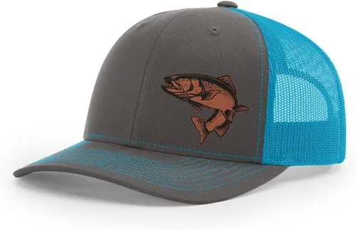 Vista 49 de Sombrero de pesca de trucha con parche de cuero grabado láser Richardson 112 Snapback Trucker Cap